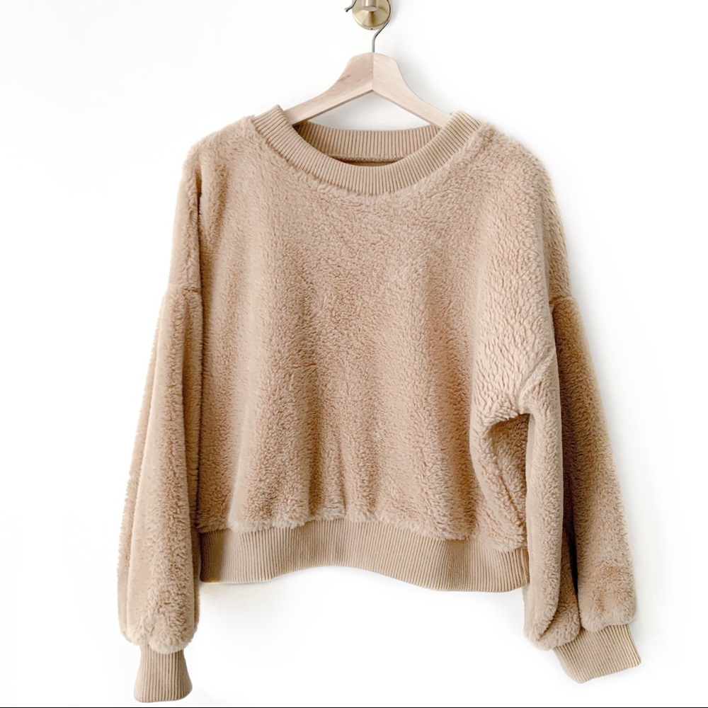 ⭐️ Love Fire | Tan Fuzzy Cozy Crew Neck Sweatshirt